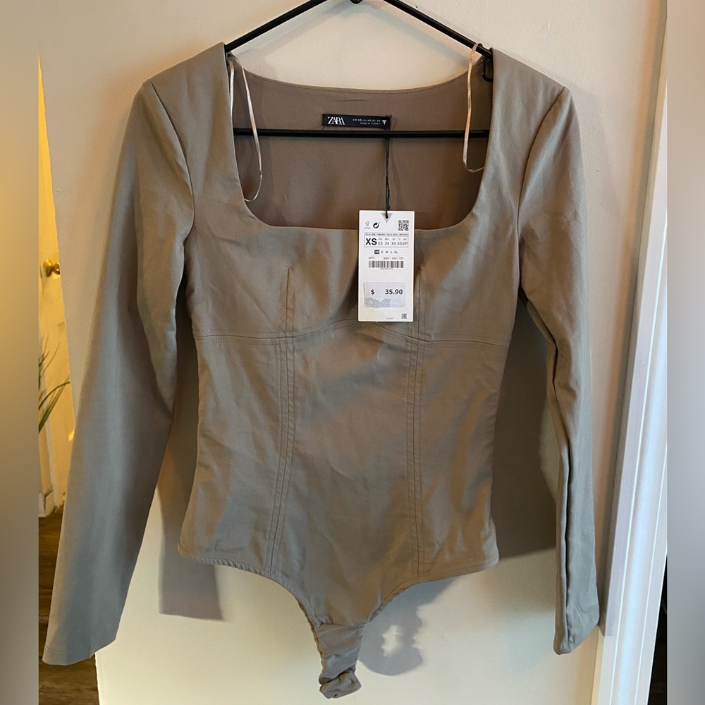 beige long-sleeve bodysuit, from zara, size xs but fits more like a small